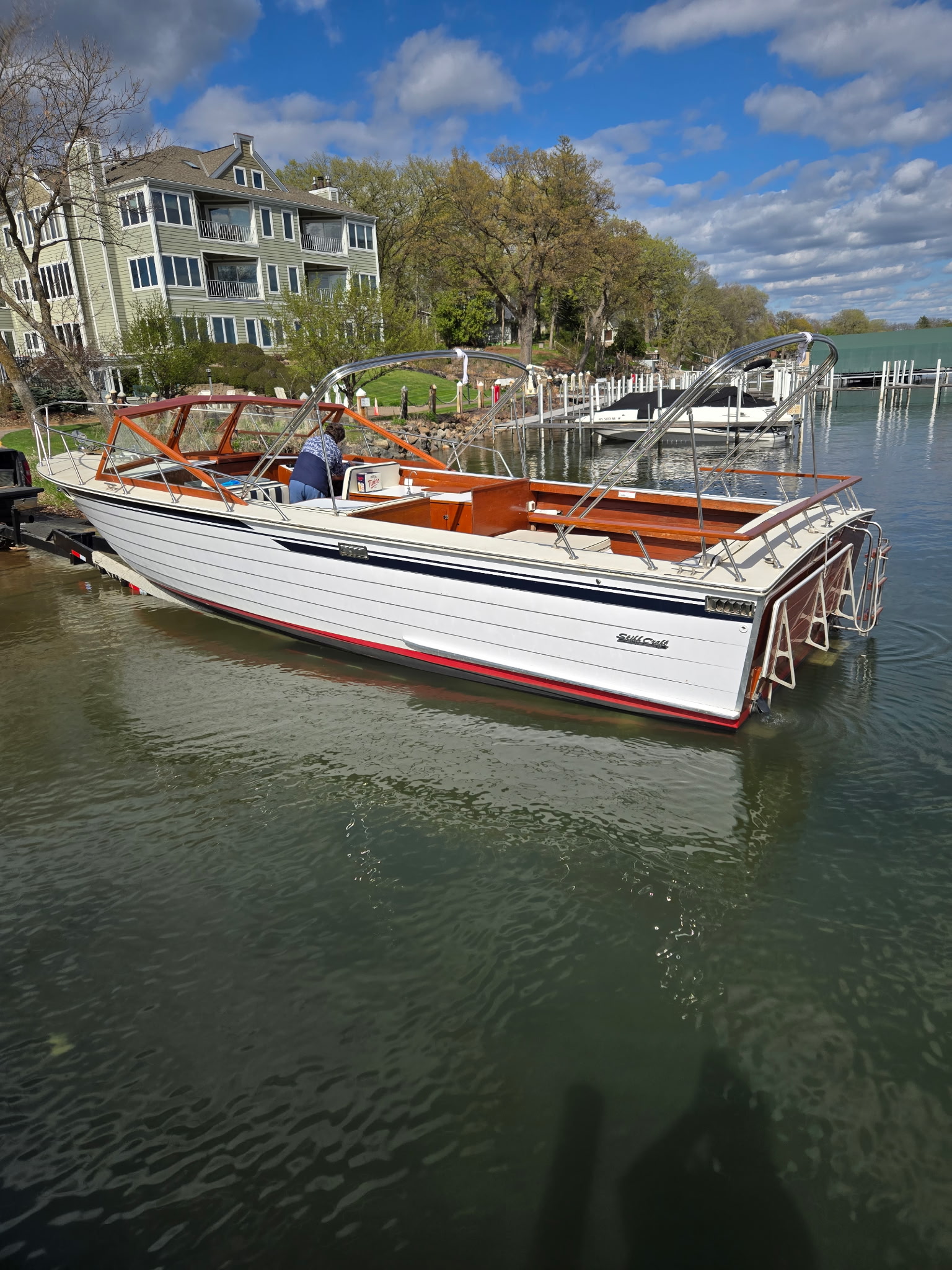Skiff Craft tied at a Minnesota dock on a calm summer day.